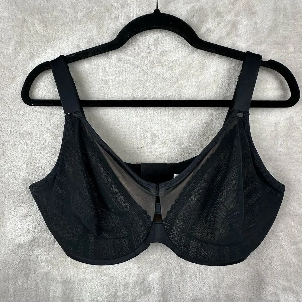 Spanx Bra Women 38DDD Black Illusion Lace Minimize Stretch Adjustable Strap Sexy